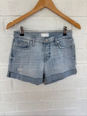 7 For All Mankind Mid Rolled Light Blue Denim Shorts sz 26
